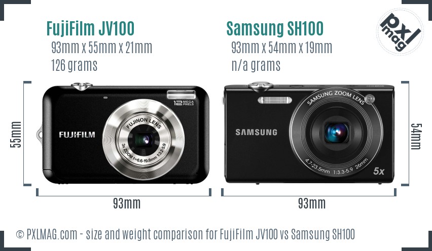 FujiFilm JV100 vs Samsung SH100 size comparison