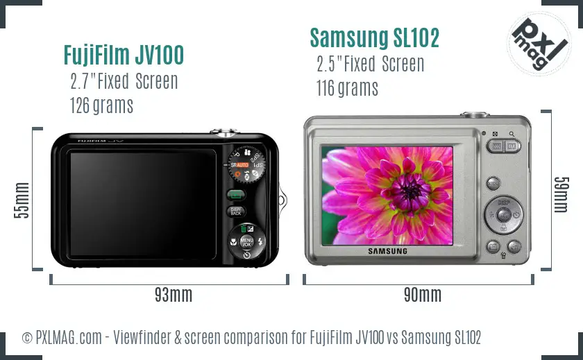 FujiFilm JV100 vs Samsung SL102 Screen and Viewfinder comparison