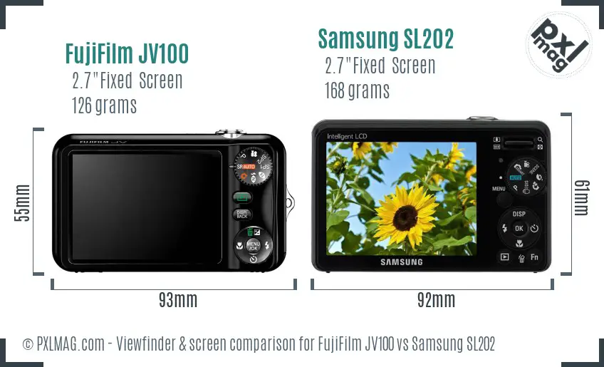 FujiFilm JV100 vs Samsung SL202 Screen and Viewfinder comparison