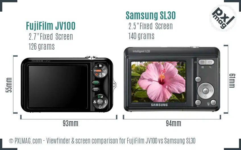 FujiFilm JV100 vs Samsung SL30 Screen and Viewfinder comparison