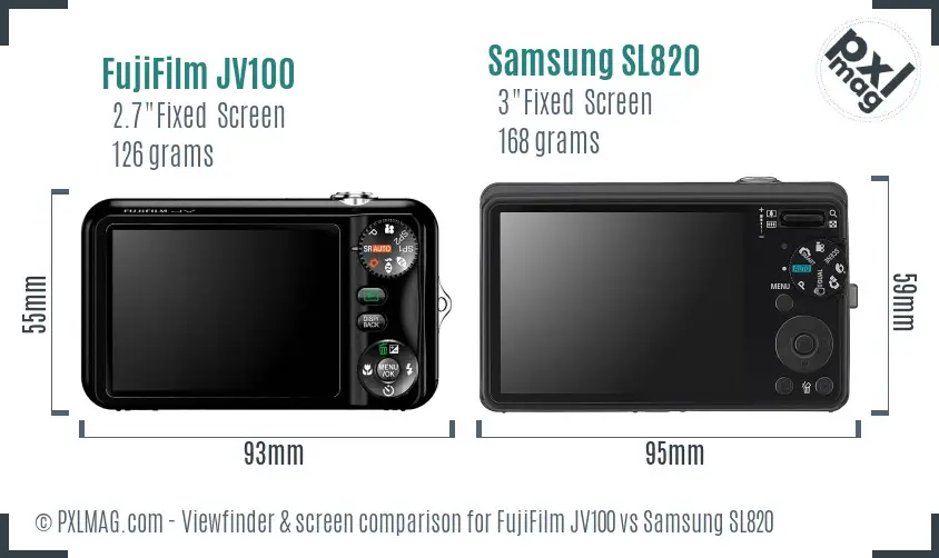 FujiFilm JV100 vs Samsung SL820 Screen and Viewfinder comparison FujiFilm JV100 vs Samsung SL820 Screen and Viewfinder comparison