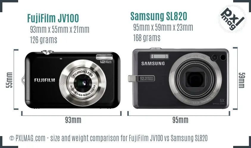 FujiFilm JV100 vs Samsung SL820 size comparison FujiFilm JV100 vs Samsung SL820 size comparison