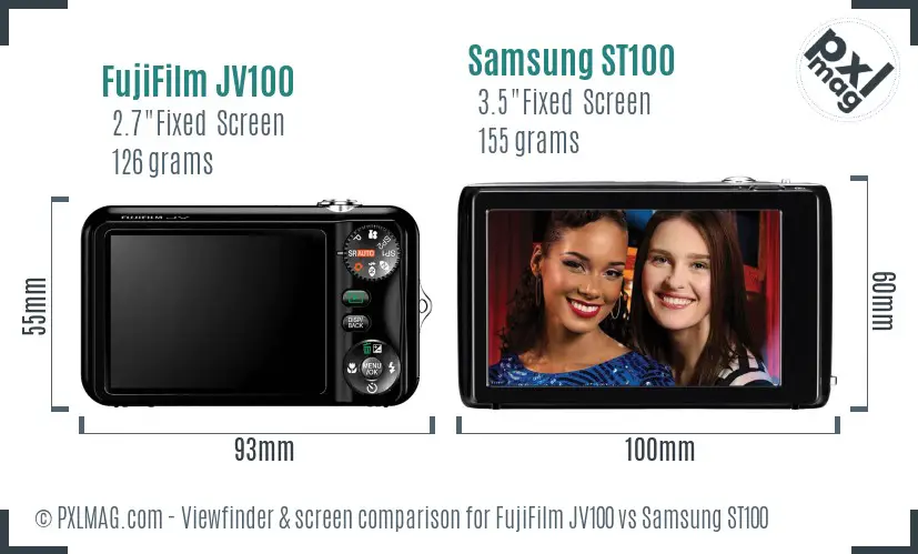 FujiFilm JV100 vs Samsung ST100 Screen and Viewfinder comparison