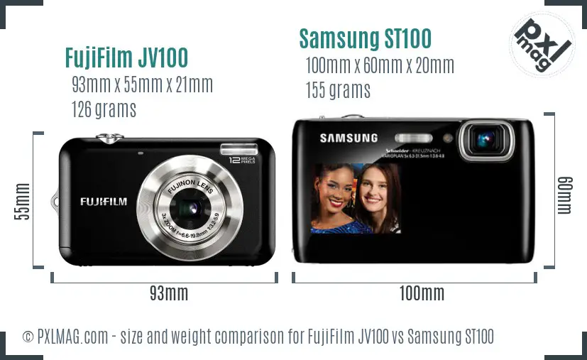 FujiFilm JV100 vs Samsung ST100 size comparison