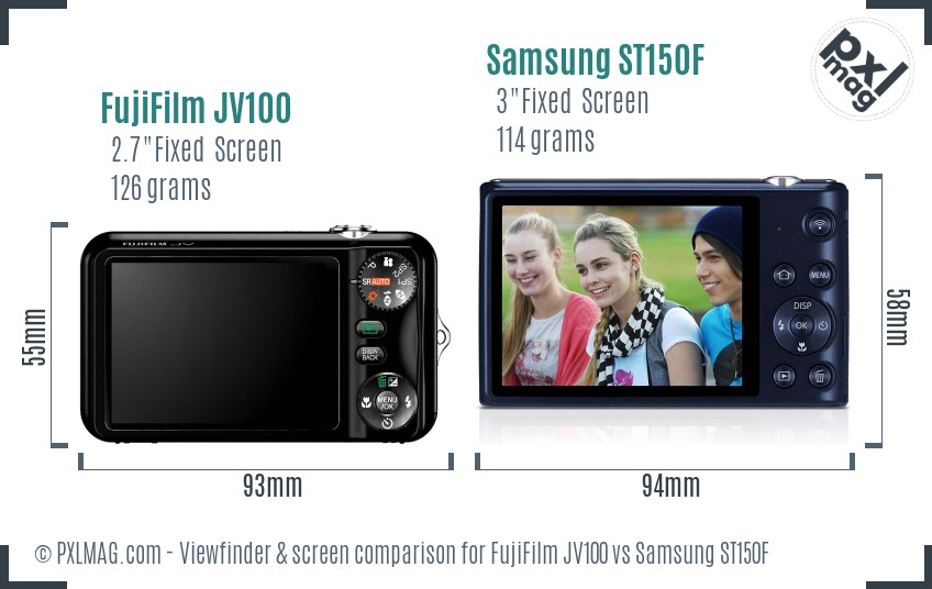 FujiFilm JV100 vs Samsung ST150F Screen and Viewfinder comparison