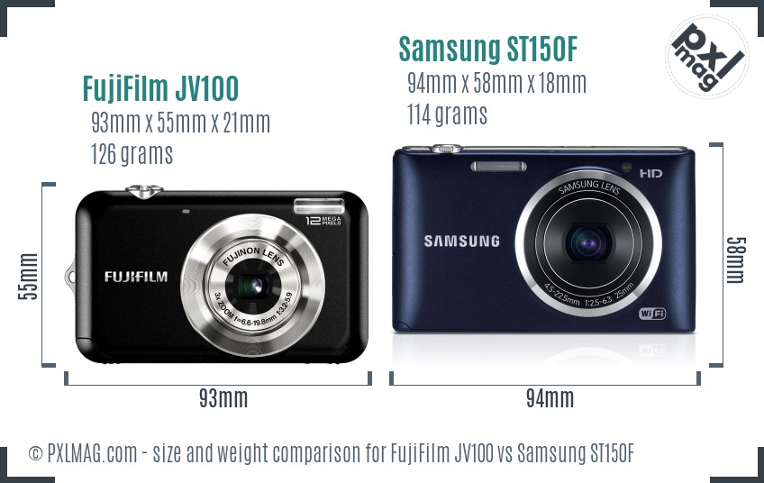 FujiFilm JV100 vs Samsung ST150F size comparison FujiFilm JV100 vs Samsung ST150F size comparison
