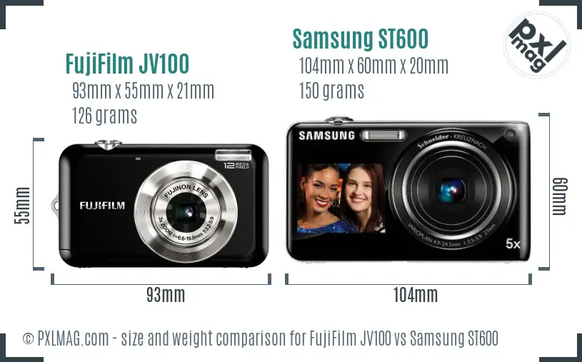 FujiFilm JV100 vs Samsung ST600 size comparison FujiFilm JV100 vs Samsung ST600 size comparison