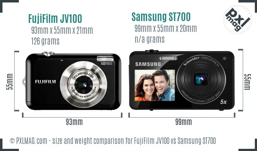 FujiFilm JV100 vs Samsung ST700 size comparison FujiFilm JV100 vs Samsung ST700 size comparison