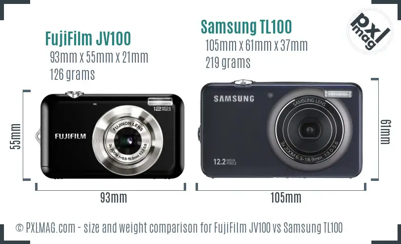FujiFilm JV100 vs Samsung TL100 size comparison FujiFilm JV100 vs Samsung TL100 size comparison
