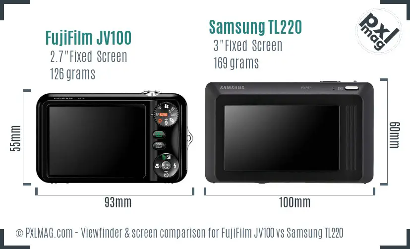 FujiFilm JV100 vs Samsung TL220 Screen and Viewfinder comparison