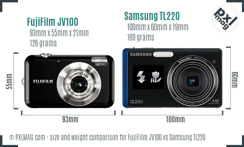 FujiFilm JV100 vs Samsung TL220 size comparison