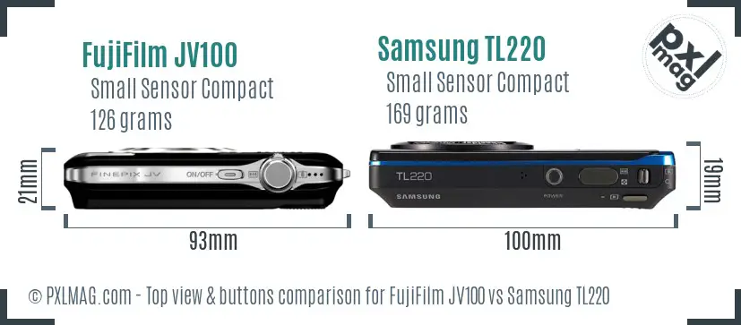 FujiFilm JV100 vs Samsung TL220 top view buttons comparison