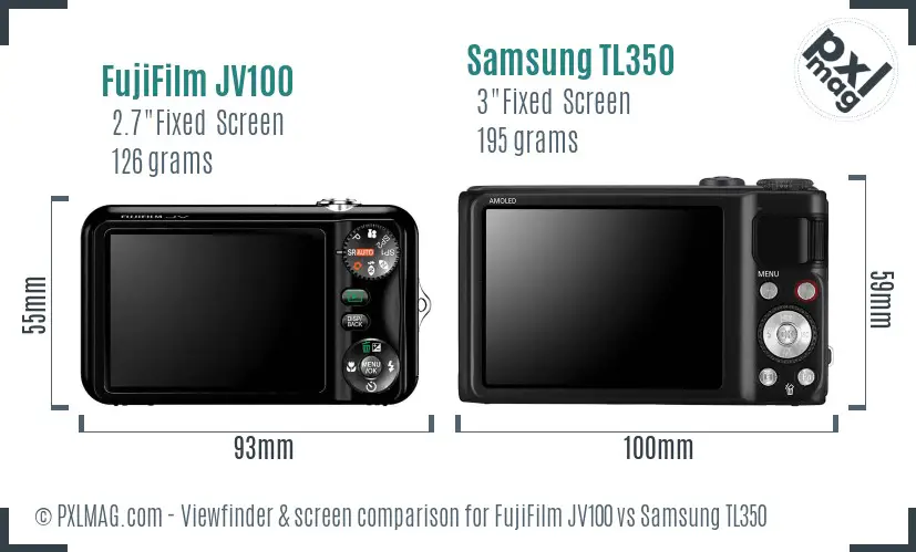 FujiFilm JV100 vs Samsung TL350 Screen and Viewfinder comparison