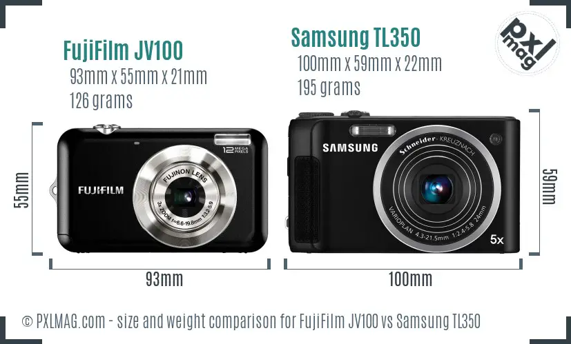 FujiFilm JV100 vs Samsung TL350 size comparison