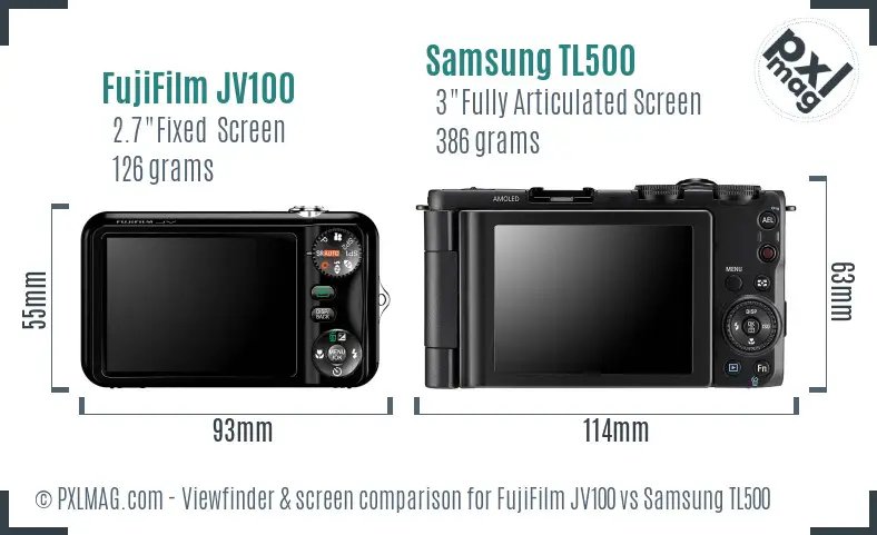 FujiFilm JV100 vs Samsung TL500 Screen and Viewfinder comparison