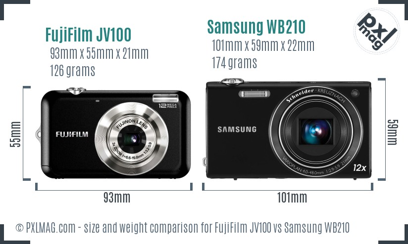 FujiFilm JV100 vs Samsung WB210 size comparison