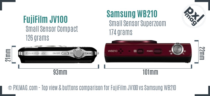 FujiFilm JV100 vs Samsung WB210 top view buttons comparison