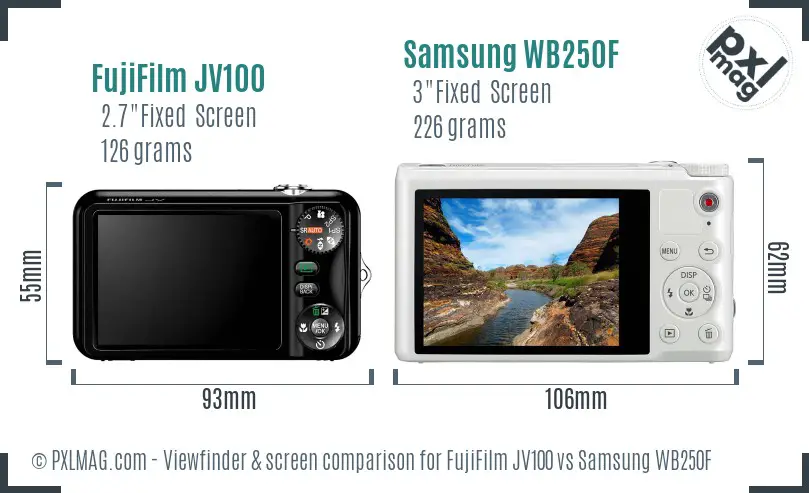 FujiFilm JV100 vs Samsung WB250F Screen and Viewfinder comparison