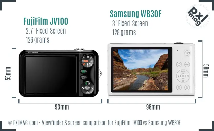 FujiFilm JV100 vs Samsung WB30F Screen and Viewfinder comparison