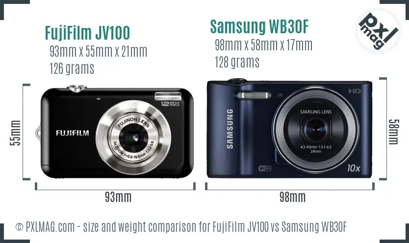 FujiFilm JV100 vs Samsung WB30F size comparison