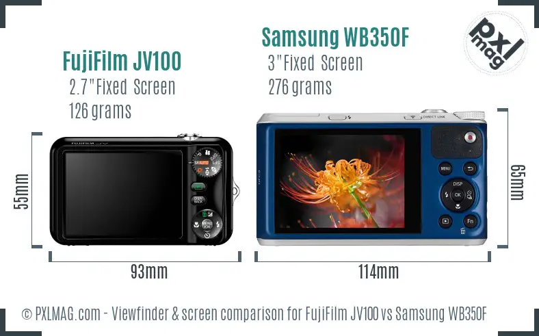 FujiFilm JV100 vs Samsung WB350F Screen and Viewfinder comparison