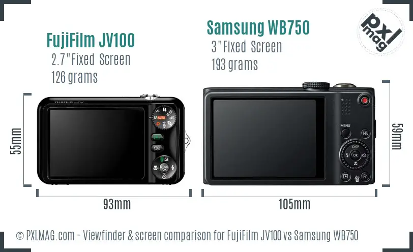 FujiFilm JV100 vs Samsung WB750 Screen and Viewfinder comparison
