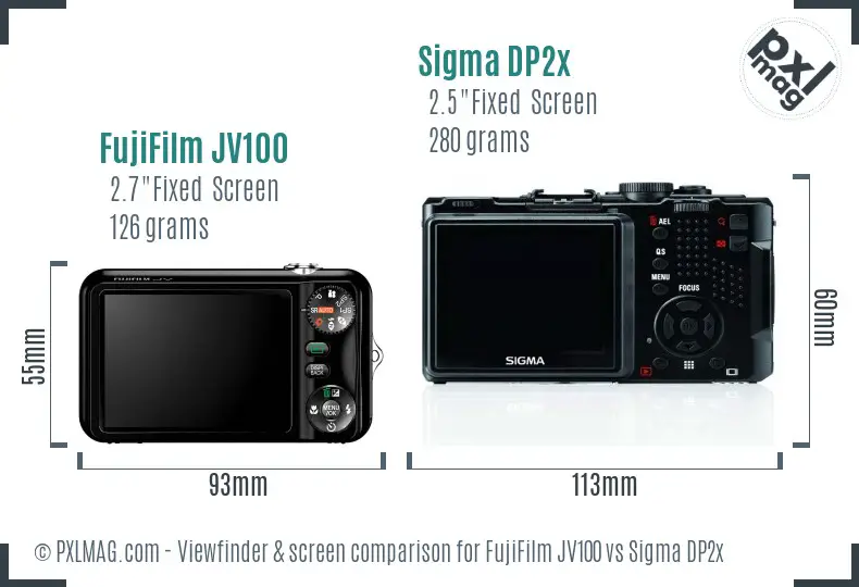 FujiFilm JV100 vs Sigma DP2x Screen and Viewfinder comparison