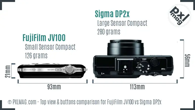 FujiFilm JV100 vs Sigma DP2x top view buttons comparison