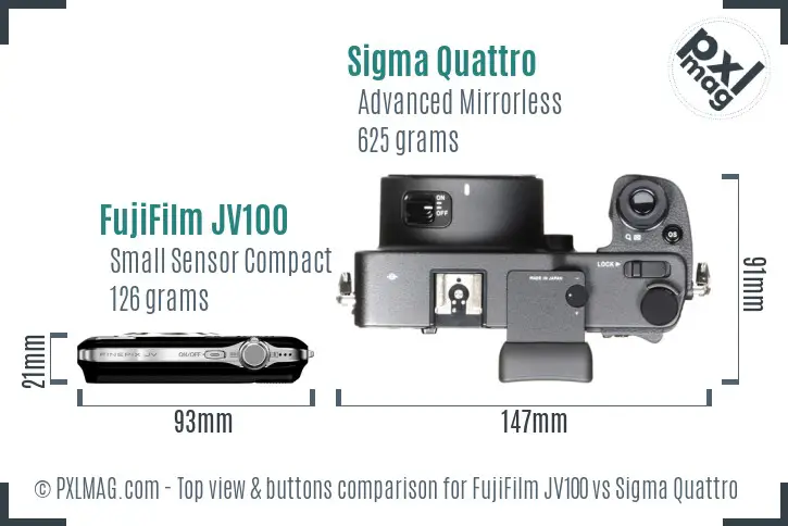 FujiFilm JV100 vs Sigma Quattro top view buttons comparison