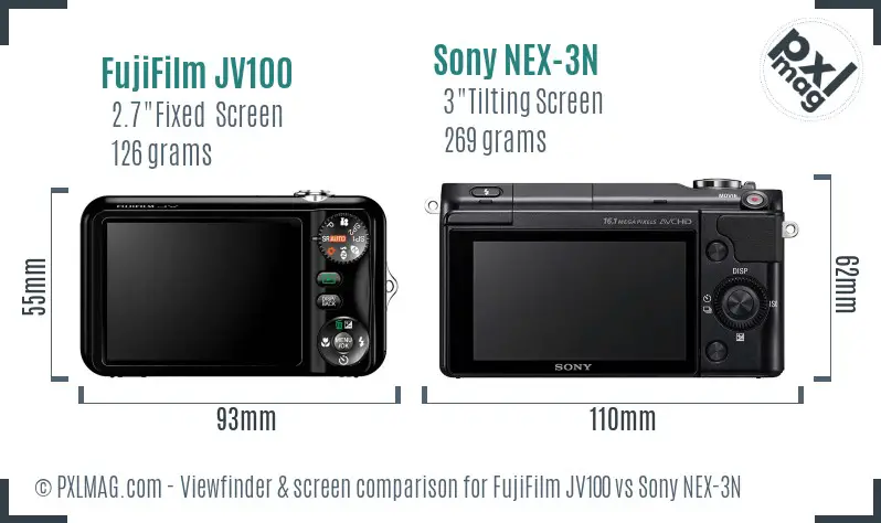 FujiFilm JV100 vs Sony NEX-3N Screen and Viewfinder comparison