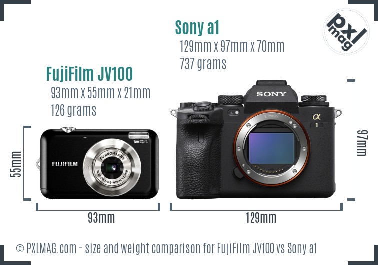 FujiFilm JV100 vs Sony a1 size comparison FujiFilm JV100 vs Sony a1 size comparison