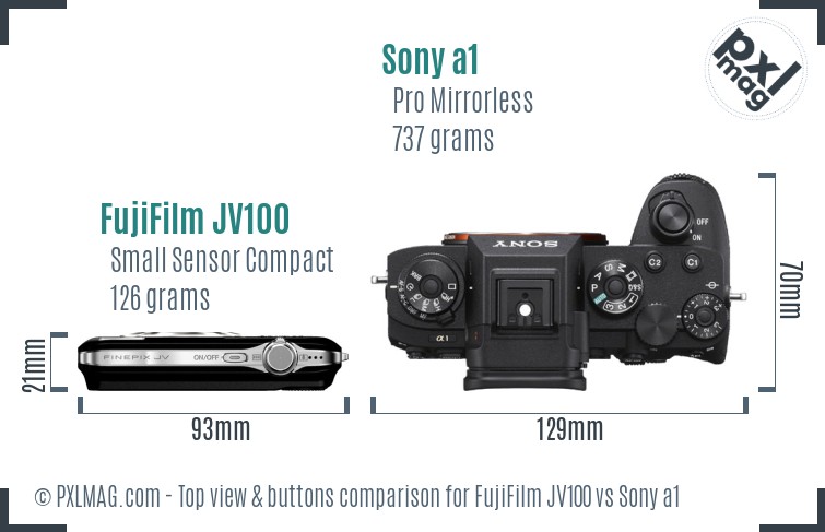 FujiFilm JV100 vs Sony a1 top view buttons comparison
