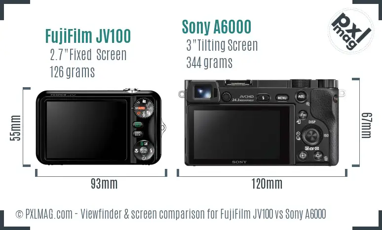 FujiFilm JV100 vs Sony A6000 Screen and Viewfinder comparison