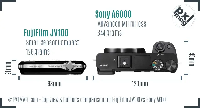 FujiFilm JV100 vs Sony A6000 top view buttons comparison