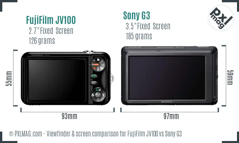 FujiFilm JV100 vs Sony G3 Screen and Viewfinder comparison
