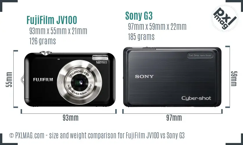 FujiFilm JV100 vs Sony G3 size comparison