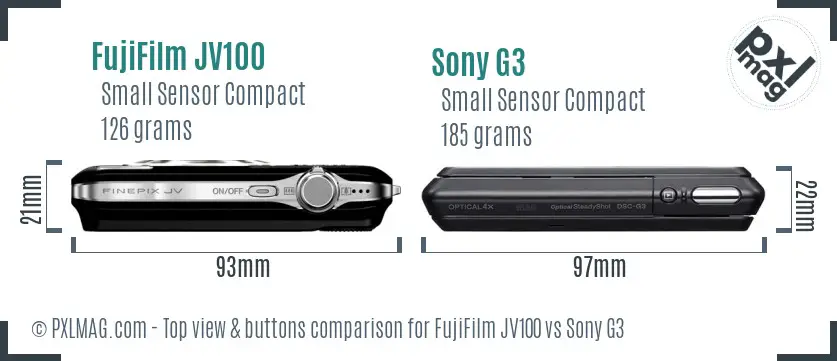 FujiFilm JV100 vs Sony G3 top view buttons comparison