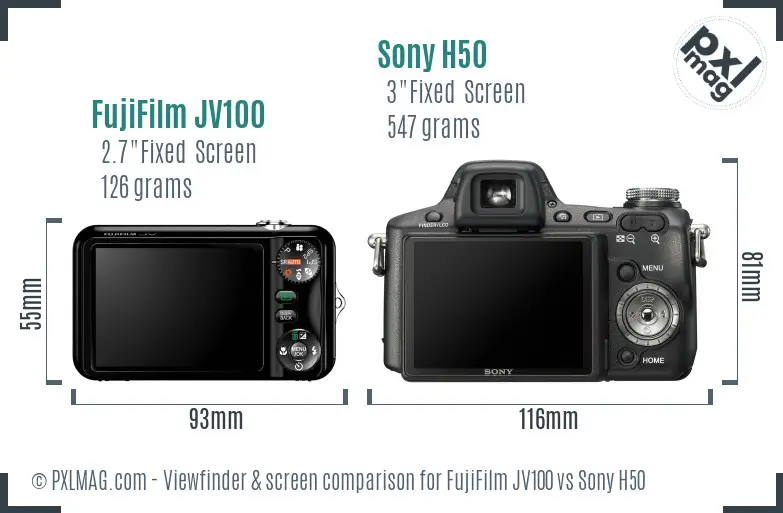 FujiFilm JV100 vs Sony H50 Screen and Viewfinder comparison