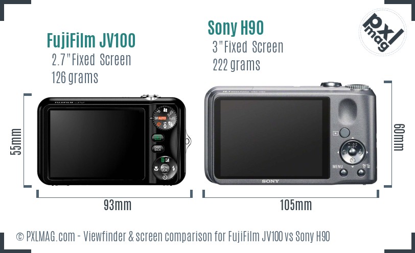FujiFilm JV100 vs Sony H90 Screen and Viewfinder comparison