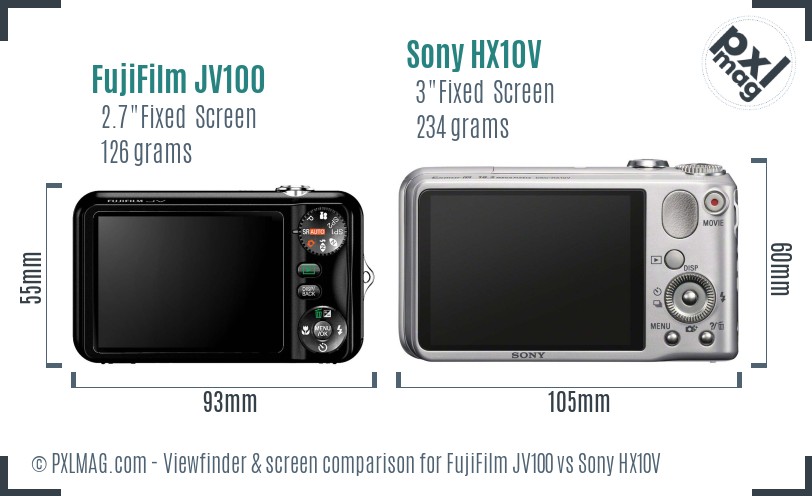 FujiFilm JV100 vs Sony HX10V Screen and Viewfinder comparison