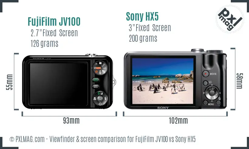 FujiFilm JV100 vs Sony HX5 Screen and Viewfinder comparison