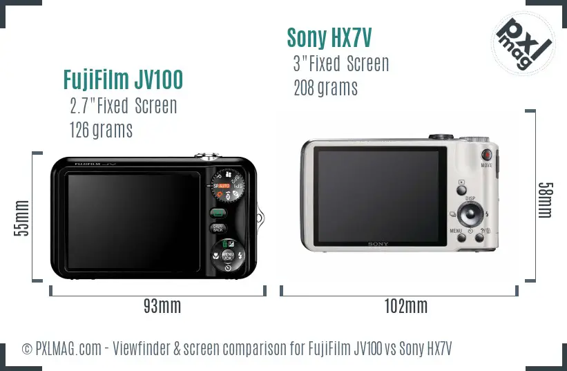 FujiFilm JV100 vs Sony HX7V Screen and Viewfinder comparison