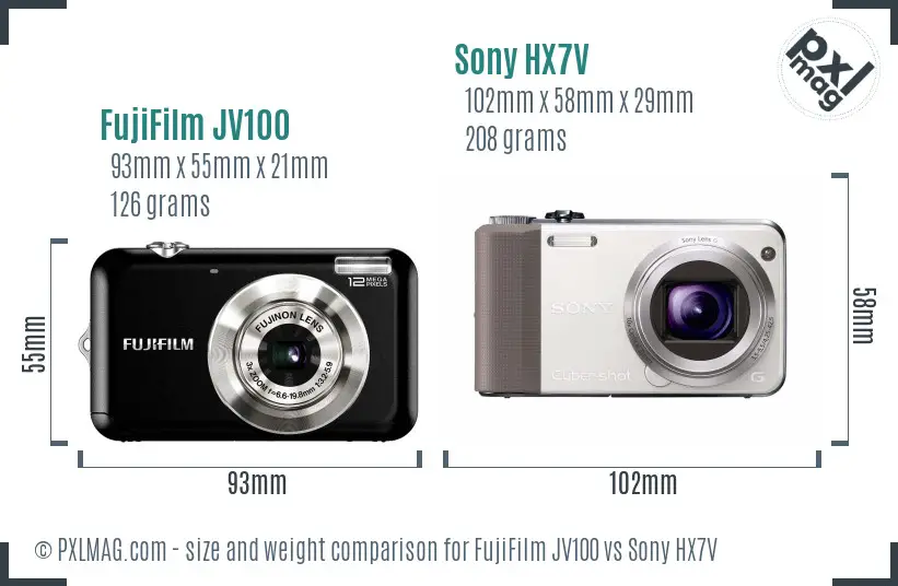 FujiFilm JV100 vs Sony HX7V size comparison