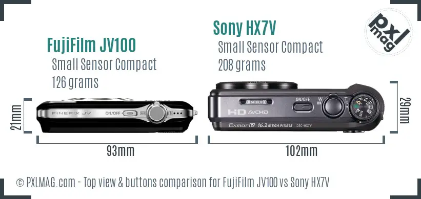 FujiFilm JV100 vs Sony HX7V top view buttons comparison