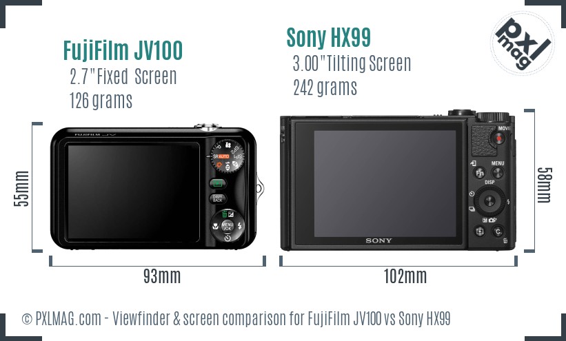 FujiFilm JV100 vs Sony HX99 Screen and Viewfinder comparison