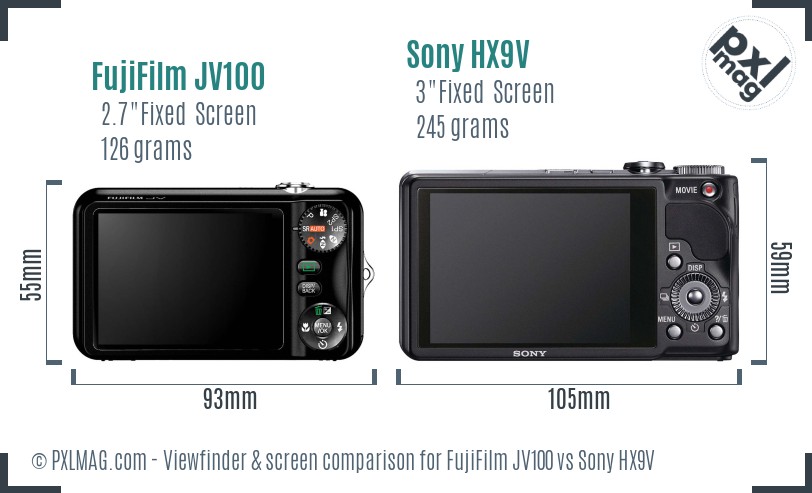 FujiFilm JV100 vs Sony HX9V Screen and Viewfinder comparison