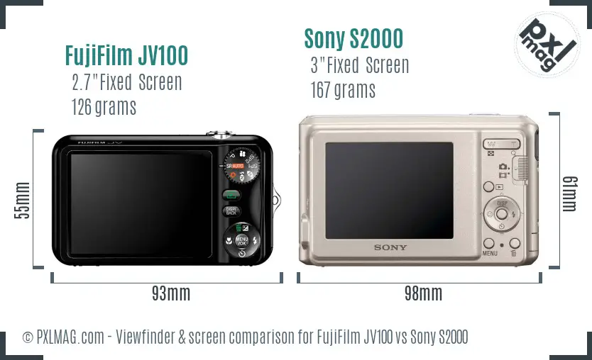 FujiFilm JV100 vs Sony S2000 Screen and Viewfinder comparison