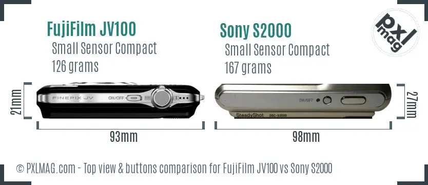 FujiFilm JV100 vs Sony S2000 top view buttons comparison