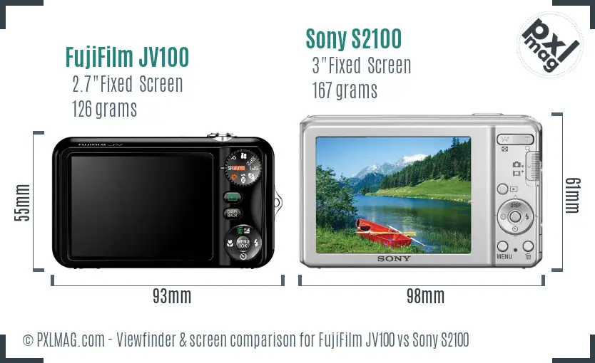 FujiFilm JV100 vs Sony S2100 Screen and Viewfinder comparison