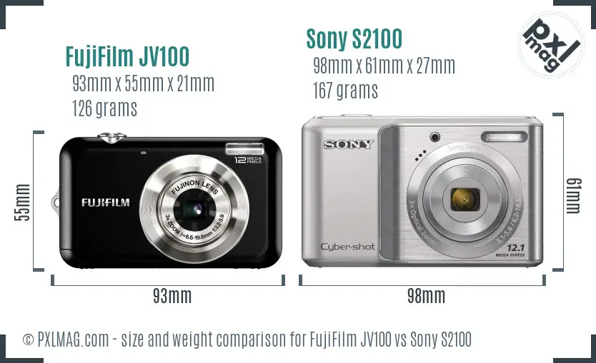 FujiFilm JV100 vs Sony S2100 size comparison